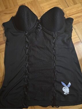 Y2K Playboy Black Lace-Accent Bustier Slip - Women Intimates & Sleepwear